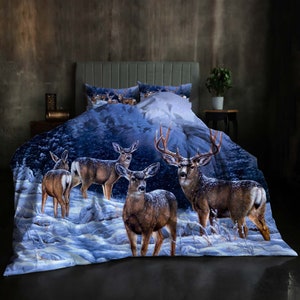 Custom Wild Deer Handmade Three-Piece Quilt cover Set Christmas Gift pillowcase Home Decor Child Gift for Soft Comfortable Bedding Bedroom.