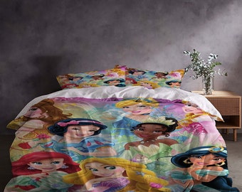 Aangepaste kerst Disney prinses driedelige dekbedovertrekset cadeau kussensloop woondecoratie kindercadeau voor zacht comfortabel beddengoed slaapkamer.