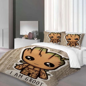 Ensemble de housse de couette trois pièces Galaxy Groot Guardians, cadeau de Noël, taie d'oreiller, décoration d'intérieur, cadeau d'enfant pour une literie douce et confortable. image 2