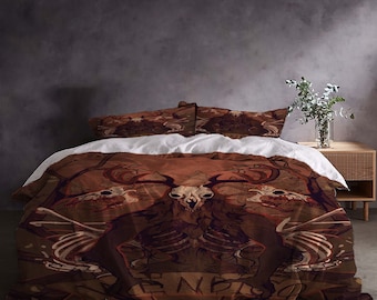 Custom Christmas Deer Antler Skull Three-Piece Quilt cover Set Gift pillowcase Home Decor Child Gift for Soft Comfortable Bedding Bedroom.