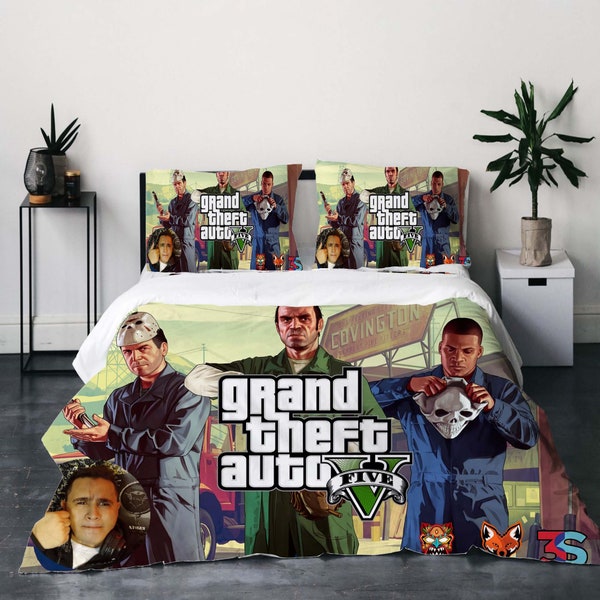 Custom Grand Theft Auto V Three-Piece Quilt cover Set Christmas Gift pillowcase Home Decor Child Gift for Soft Comfortable Bedding Bedroom.