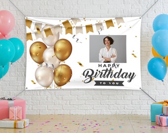 Picture Banner Birthday Custom,Personalized Birthday Banner,Happy Birthday Backdrop,Party Supplies Banner,Custom Backdrop