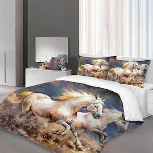 Christmas Galloping Horses Handmade Three-Piece Quilt cover Set Gift pillowcase Home Decor Child Gift for Soft Comfortable Bedding Bedroom.