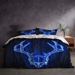 Custom Christmas Deer Antler Skull Three-Piece Quilt cover Set Gift pillowcase Home Decor Child Gift for Soft Comfortable Bedding Bedroom.