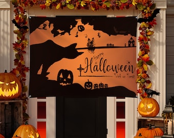 Personalized Halloween Banner Pumpkin Banner Black Cat Banner Halloween Background Decoration Halloween Party Banner