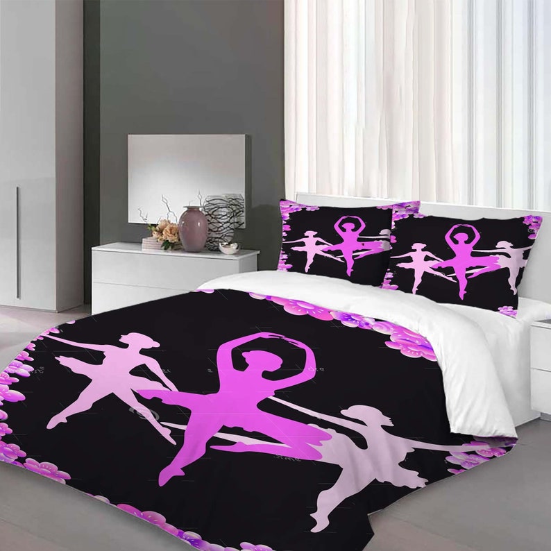 Ballet Dance Gymnast Silhouette Three-Piece Quilt cover Set Gift pillowcase Home Decor Child Gift for Soft Comfortable Bedding Bedroom. image 2