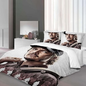 Juego de funda de edredón de tres piezas de Pedro Pascal de Navidad, funda de almohada de regalo de Navidad, decoración del hogar, regalo para niños, ropa de cama suave y cómoda para dormitorio.