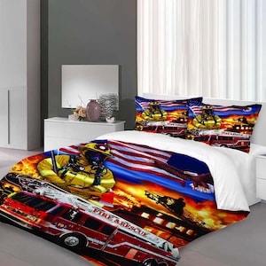 Christmas Firefighting Truck Three-Piece Quilt cover Set Gift pillowcase Home Decor Child Gift for Soft Comfortable Bedding Bedroom.