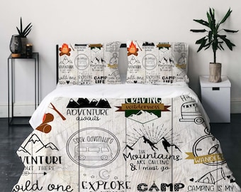 DIY Weihnachten glücklich Camping dreiteilige Quilt Cover Set Geschenk Kissenbezug Wohnkultur Kind Geschenk für weiche bequeme Bettwäsche Schlafzimmer.