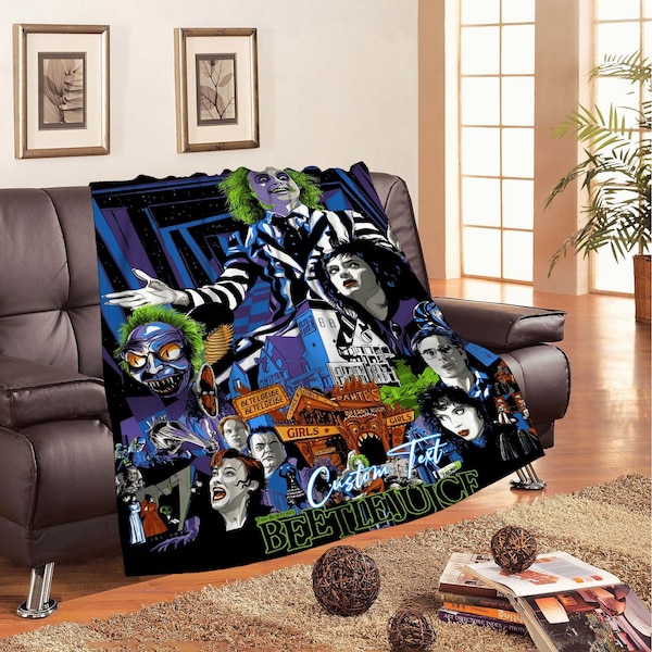 Retro Beetlejuice Blankets Custom Name Tapestry Christmas Gift for Boys Girls and Adults winter blankets Handmade.