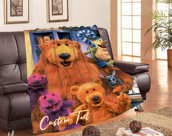 Personalized Christmas Bear in the Big Blue House Blankets Custom Name Tapestry Gift for Boys Girls and Adults winter blankets Handmade.