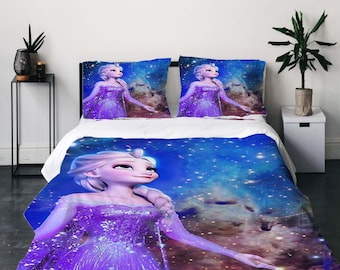 Juego de funda de edredón de tres piezas de Frozen de Disney, funda de almohada de regalo, decoración del hogar, regalo para niños, ropa de cama suave y cómoda para dormitorio.