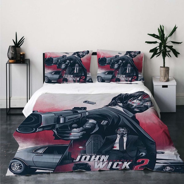 Christmas John Wick Three-Piece Quilt cover Set Christmas Gift pillowcase Home Decor Child Gift for Soft Comfortable Bedding Bedroom.