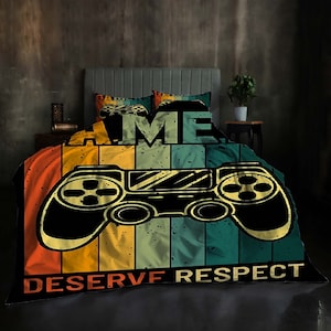 Diy natal gamer conjunto de capa de colcha de três peças presente fronha decoração de casa presente da criança para o quarto de cama macio e confortável.
