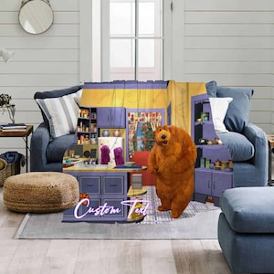 Personalized Christmas Bear in the Big Blue House Blankets Custom Name Tapestry Gift for Boys Girls and Adults winter blankets Handmade.