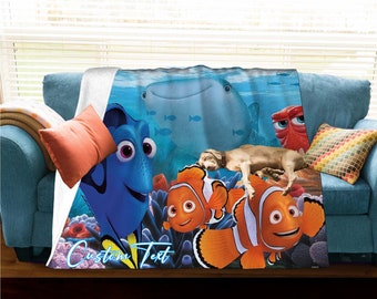 Personalized Christmas Finding Nemo Blankets Custom Name Tapestry Gift for Boys Girls and Adults winter blankets Handmade.