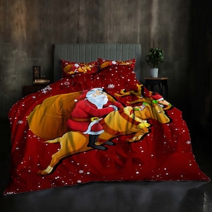 Kerstmis Kerstman driedelige dekbedovertrekset Kerstcadeau kussensloop Home Decor Kindercadeau voor zacht comfortabel beddengoed Slaapkamer.