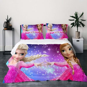 Christmas Disney Frozen Three-Piece Quilt cover Set Gift pillowcase Home Decor Child Gift for Soft Comfortable Bedding Bedroom.