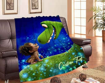 Personalized Christmas The Good Dinosaur Blankets Custom Name Tapestry Gift for Boys Girls and Adults winter blankets Handmade.