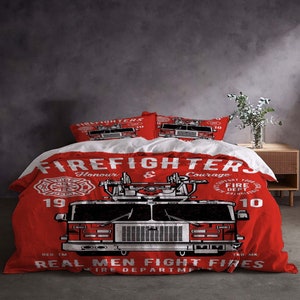 Christmas Firefighting Truck Three-Piece Quilt cover Set Gift pillowcase Home Decor Child Gift for Soft Comfortable Bedding Bedroom.
