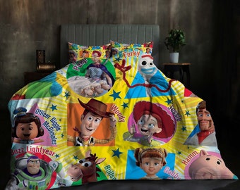 Juego de funda de edredón de tres piezas de Toy Story de Navidad, funda de almohada de regalo de Navidad, decoración del hogar, regalo para niños, ropa de cama suave y cómoda para dormitorio.