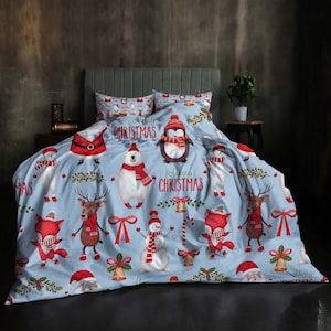 Custom Christmas Snowman Three-Piece Quilt cover Set Christmas Gift pillowcase Home Decor Child Gift for Soft Comfortable Bedding Bedroom.
