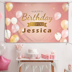 Custom Photo Banner,Personalized Birthday Banner,Birthday Backdrop,Birthday Banner Photo Children Adults Party,Pink Banner