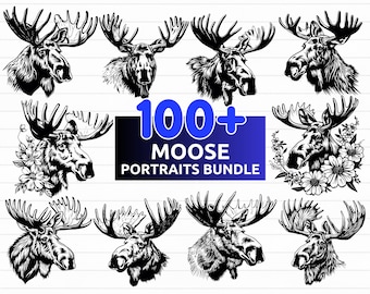 100+ Moose Head SVG Bundle - Wildlife Instant Digital Download including dxf, png, pdf, Files for Cricut - Laser Engraving, Wild Animal