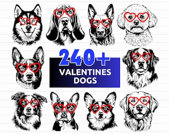 240+ Dog Heads with Red Heart Glasses SVG Bundle | 243 Dog Breeds, Cute Dog Faces & Pet Clipart for Cricut (svg png eps dxf)