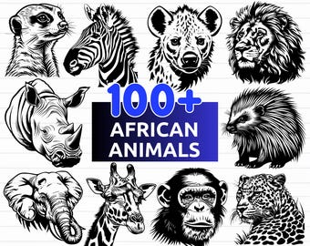 100 African Animals SVG Bundle, Safari Animals SVG, Wild Animal SVG, Giraffe Clipart - digital download svg, pdf, png, svg files for cricut