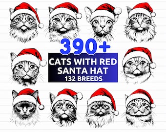 390+ Katzen mit Weihnachtsmützen SVG Bundle | Weihnachts Katze Clipart | Haustier-Silhouette-Vektorgrafiken für Cricut und Silhouette (svg png eps dxf)