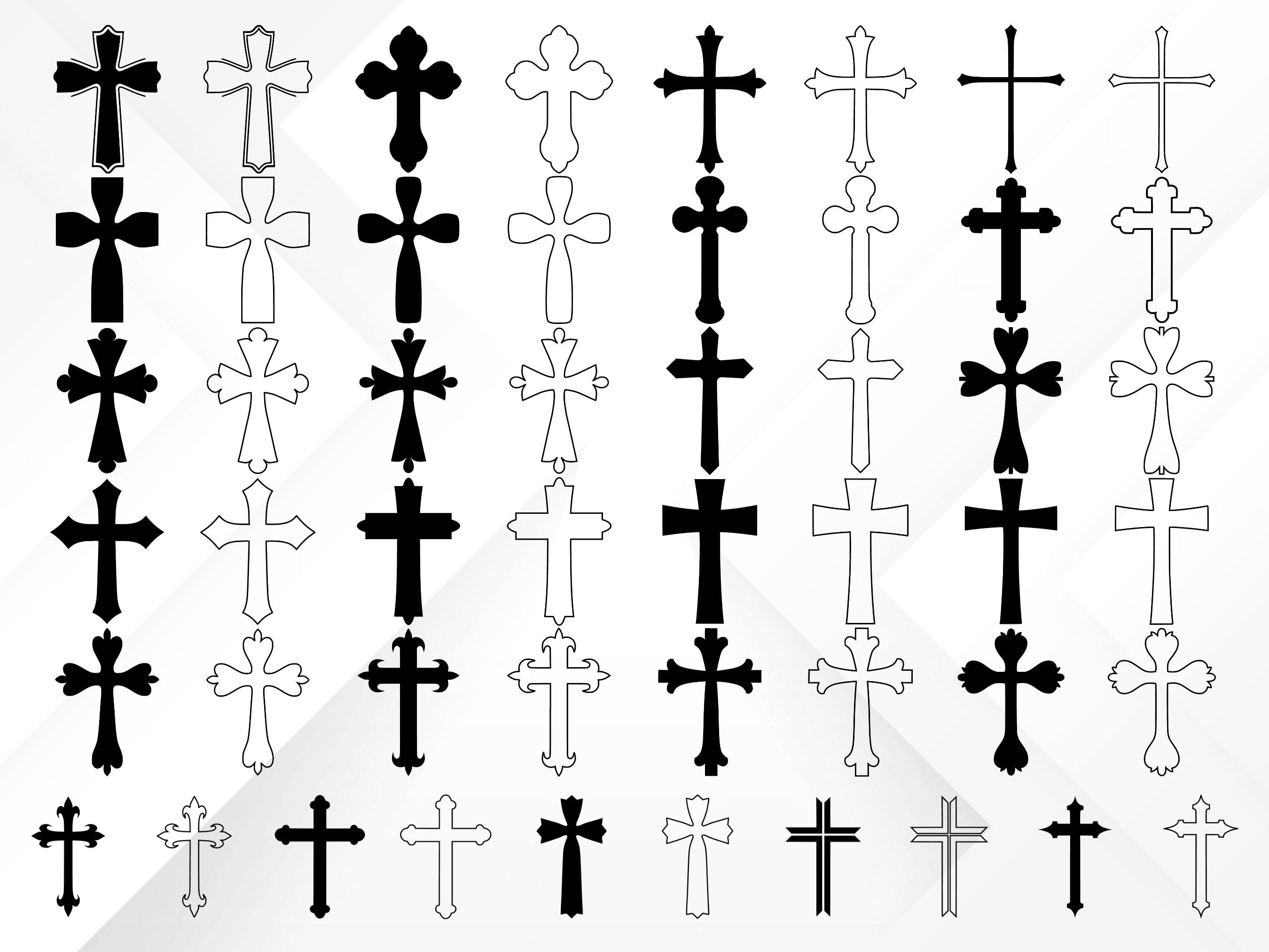 100 Cross SVG Bundle, 50 Cross Silhouettes & 50 Outline Designs ...