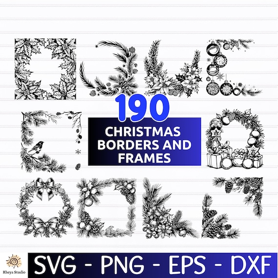 190 Christmas Borders & Frames SVG Bundle | Holiday Frame svg png eps dxf | Cricut and Silhouette Cut Files | Festive Border Clipart Pack