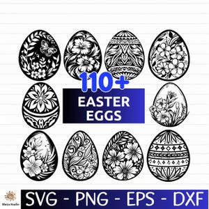 110+ påskägg SVG-paket | Dekorativa äggclipart, vårmönster och högtidsdesigner för Cricut och gravyr (svg png eps dxf)