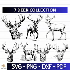 Vintage Deer Head SVG Bundle for Cricut - Digital Download with svg, dxf, png, pdf