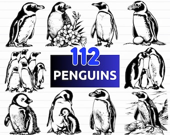112 Penguin SVG Bundle, Penguin Clipart, Penguin PNG, Penguin Silhouette - digital download svg, png, eps, dxf, svg files for cricut