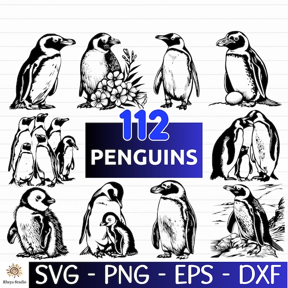112 Penguin SVG Bundle, Penguin Clipart, Penguin PNG, Penguin Silhouette - digital download svg, png, eps, dxf, svg files for cricut