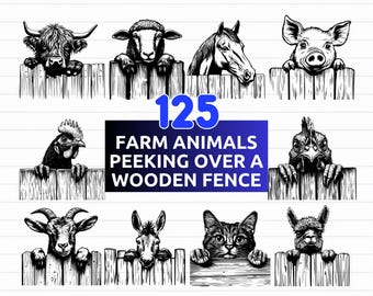 125 Farm Animals Peeking Over Wooden Fences SVG Bundle | Cute Farm Animal svg png eps dxf | Cricut & Silhouette Cut Files |Farmhouse Clipart