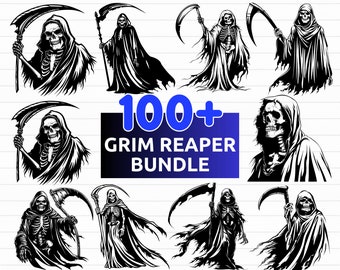Paquete de más de 100 diseños de Grim Reaper SVG y Angel of Death: descarga digital instantánea que incluye archivos dxf, png y pdf para Cricut: grabado láser