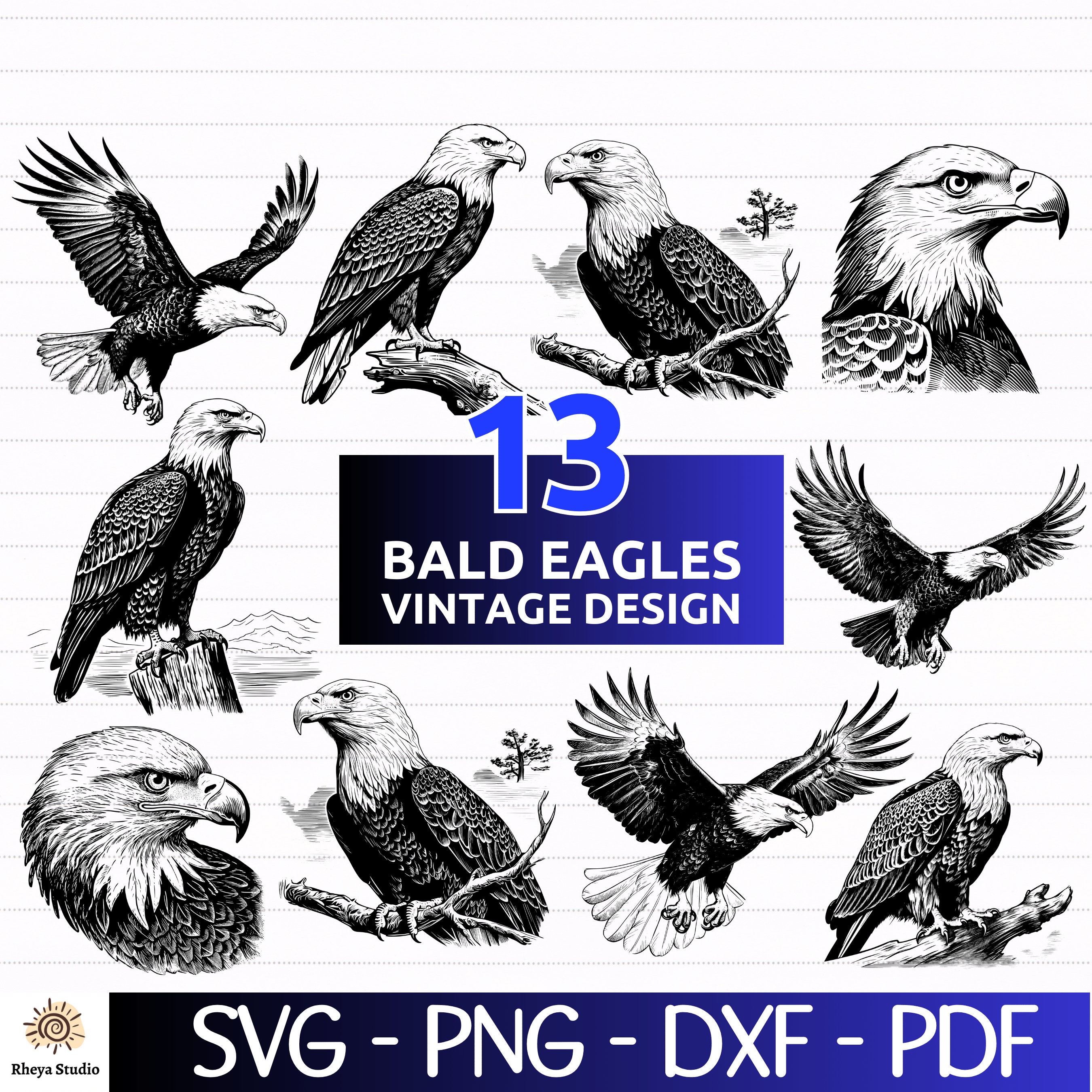 13 Eagle SVG Bundle, Bald Eagle SVG Bundle Vintage Design, Eagle Head ...