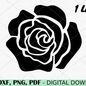 May include: Black and white silhouette of a single rose with multiple layers of petals. The image is labelled "1 Layer".