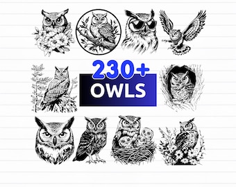 230+ Owls SVG Bundle | Cute and Whimsical Bird Clipart | Woodland Animal Silhouette Designs for Cricut & Silhouette Crafts | svg png eps dxf