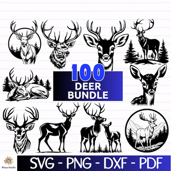 100 Deer SVG Bundle, Deer Silhouette, Deer PNG - digital download svg, dxf, png, pdf, svg files for cricut