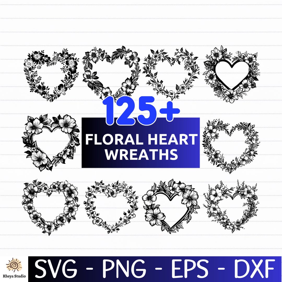 125+ Floral Heart Wreaths SVG Bundle | Botanical Heart Frames, Romantic ...