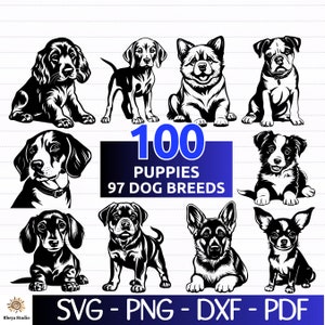 100 Puppies SVG Bundle with 97 Dog Breeds - Instant Digital Download Including dxf, png, pdf, Files for Cricut - Laser Engraving