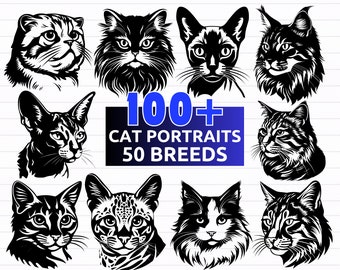 100+ Cat Portraits SVG Bundle | Cat SVG, Pet Portrait Designs for Cricut (svg png eps dxf)