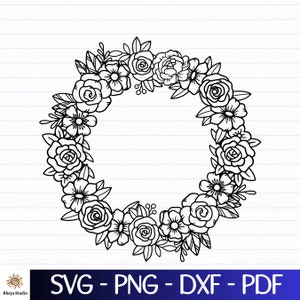 Guirlanda floral svg - download digital instantâneo svg, dxf, png, pdf / Guirlanda com flores, moldura de casamento, clipart floral, para impressão, cricut