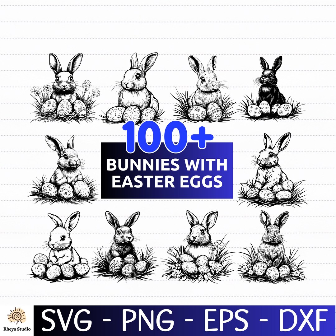 100+ Bunnies With Easter Eggs SVG Bundle | Bunny Clipart, Rabbit With ...