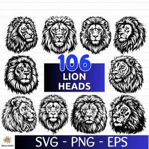 Lion Head SVG Bundle, Lion Head PNG, Lion SVG, Lion png, Lion Vector, Lion Clipart - digital download svg, eps, png, svg files for cricut