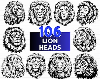 Lion Head SVG Bundle, Lion Head PNG, Lion SVG, Lion png, Lion Vector, Lion Clipart - digital download svg, eps, png, svg files for cricut